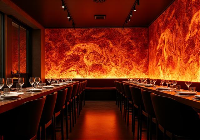 Sala di un ristorante a Milano decorata con un design Fossa Immagini.